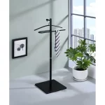 black Freestanding Metal Valet Stand Organizer with Removable Hanger