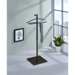 walnut Freestanding Metal Valet Stand Organizer with Removable Hanger