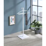 white Freestanding Metal Valet Stand Organizer with Removable Hanger