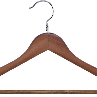 Wooden hanger, light walnut color with pant bar, notches on both sides