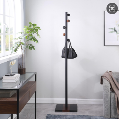 Ichimi coat rack, black aluminum upright 40mm OD, wood peg